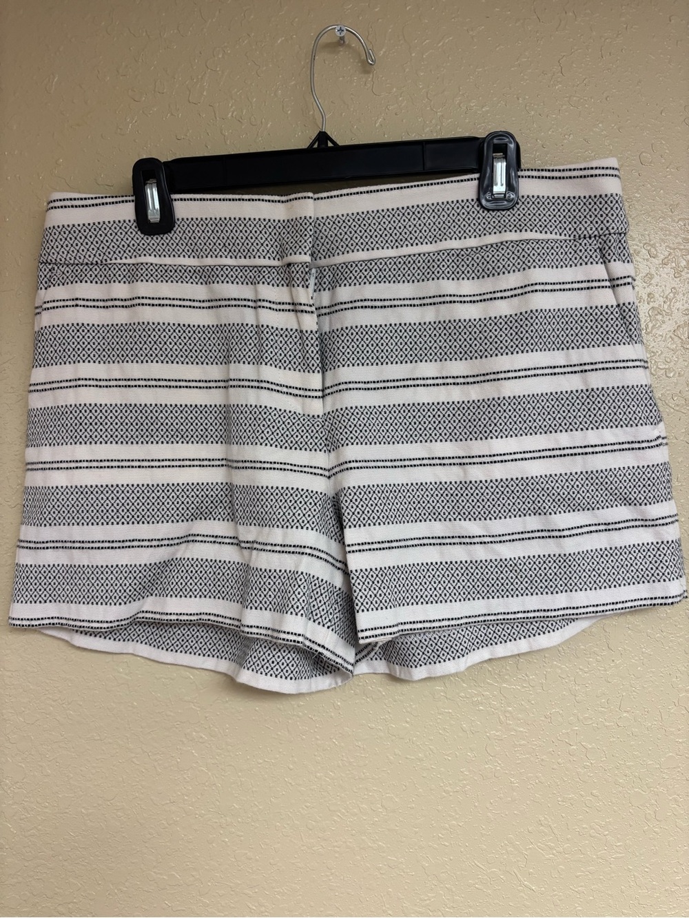 LOFT Cream and Black Striped Bermuda Shorts